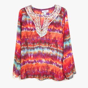 Theme Brand Tie Dye Tunic w Gold Ribbon Embroidery